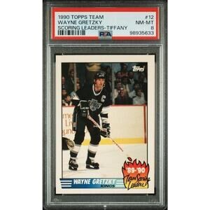 1990 Topps Team Scoring Leaders 12 Wayne Gretzky Tiffany PSA 8